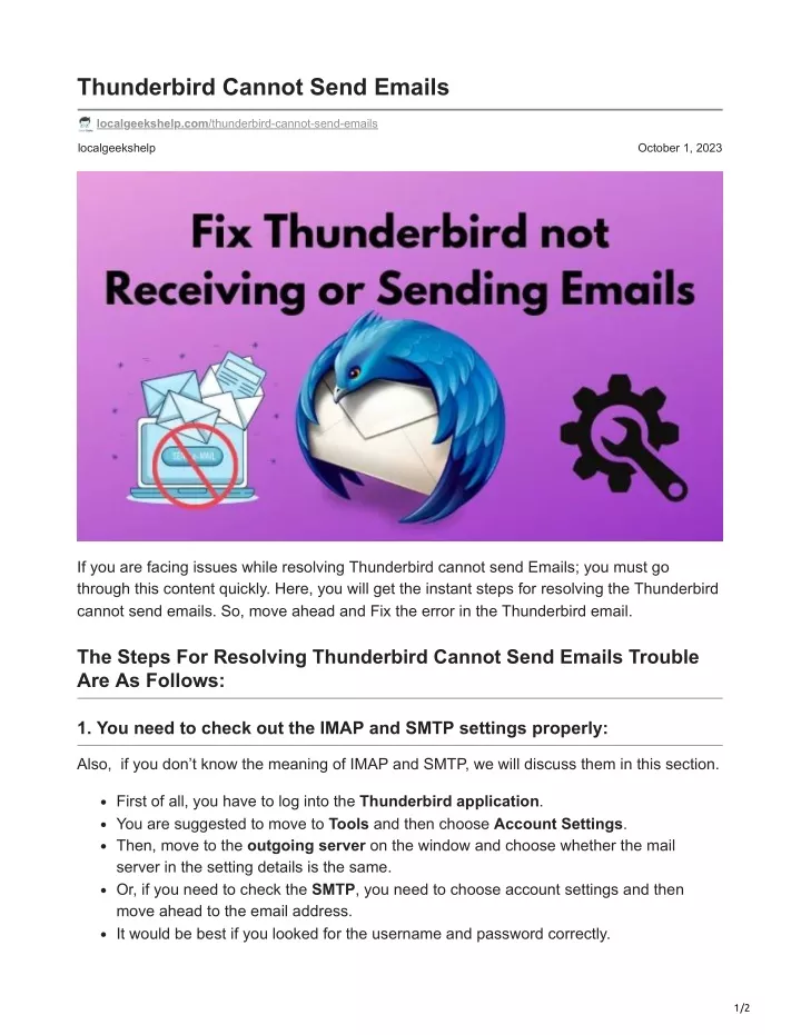 thunderbird cannot send emails
