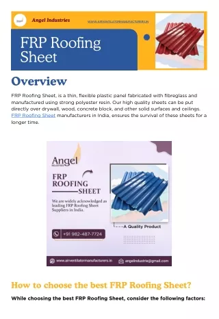 Choose the best FRP Roofing Sheet - Angel Industries