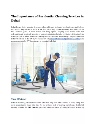 The Importance of Residential Cleaning Services in Dubai