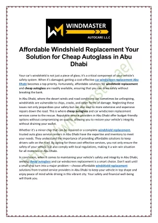 Affordable Windshield Replacement Your Solution for Cheap Autoglass in Abu Dhabi