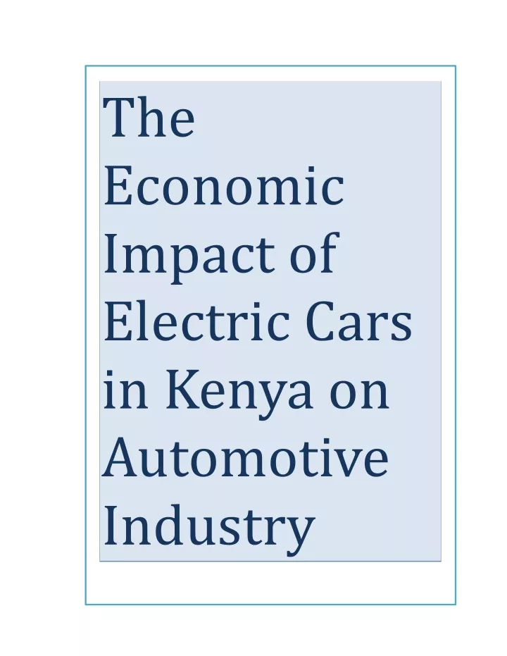 the economic impact of electric cars in kenya