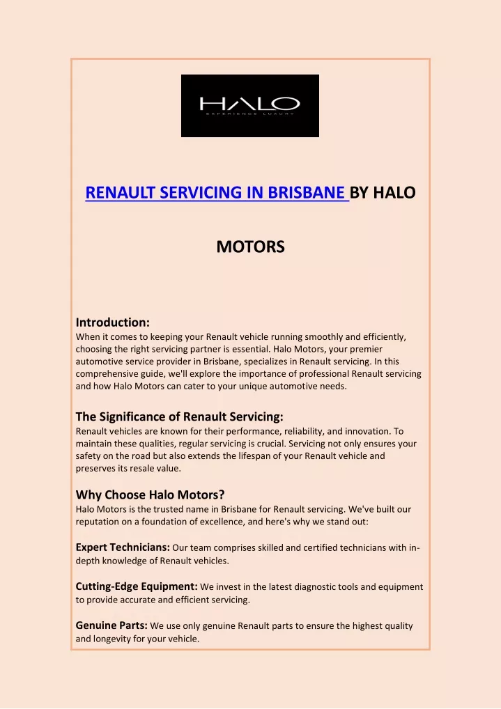 renault servicing in brisbane by halo