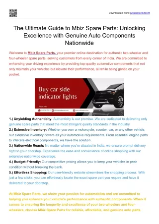 The Ultimate Guide to Mbiz Spare Parts  Unlocking Excellence with Genuine Auto Components Nationwide