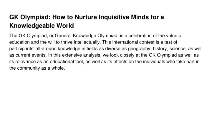 gk olympiad how to nurture inquisitive minds for a knowledgeable world