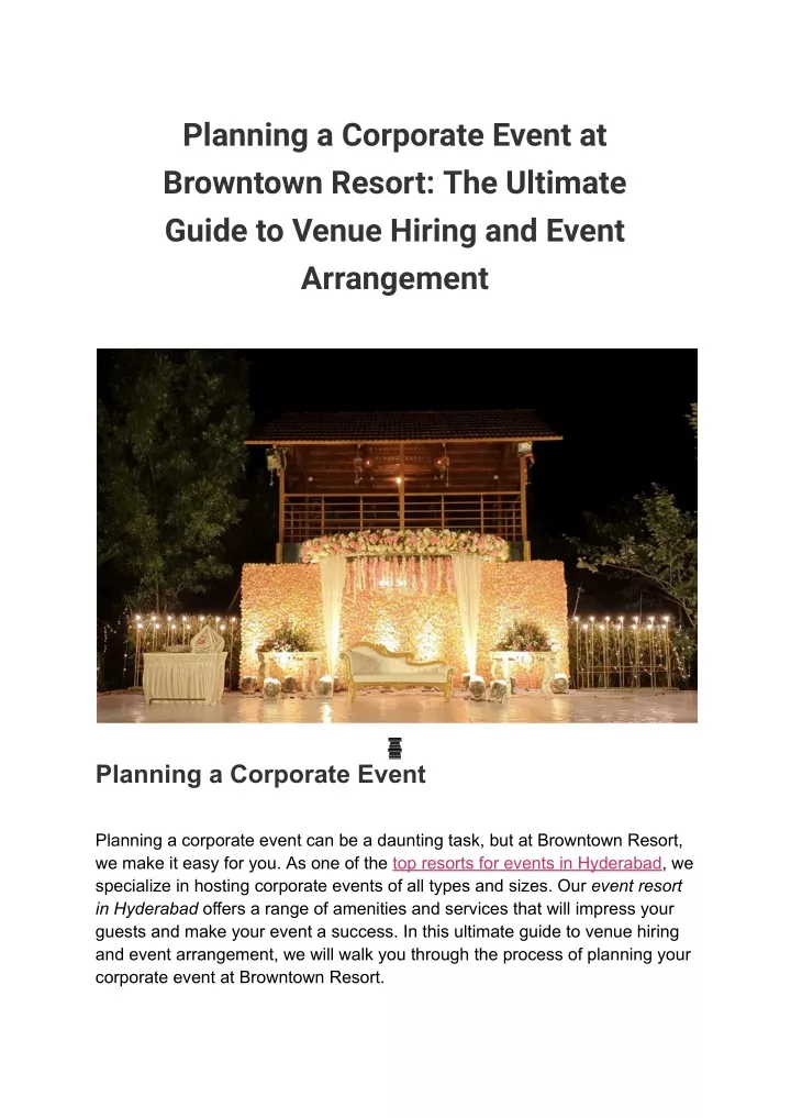 planning a corporate event at browntown resort