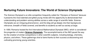 Nurturing Future Innovators_ The World of Science Olympiads