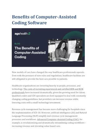 Benefits of Computer-Assisted Coding Software