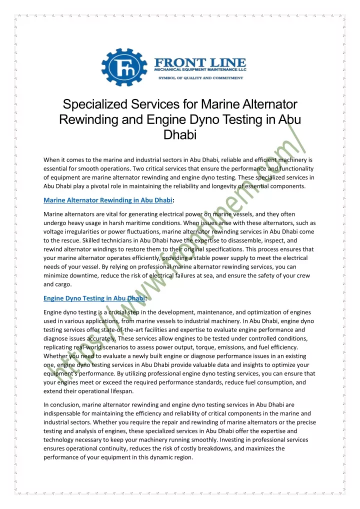 specialized services for marine alternator