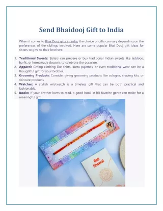 Send Bhaidooj Gift to India