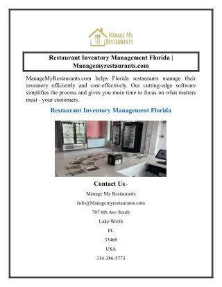 Restaurant Inventory Management Florida  Managemyrestaurants.com