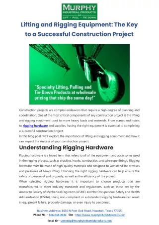 Lifting and Rigging Equipment: The Key to a Successful Construction Project