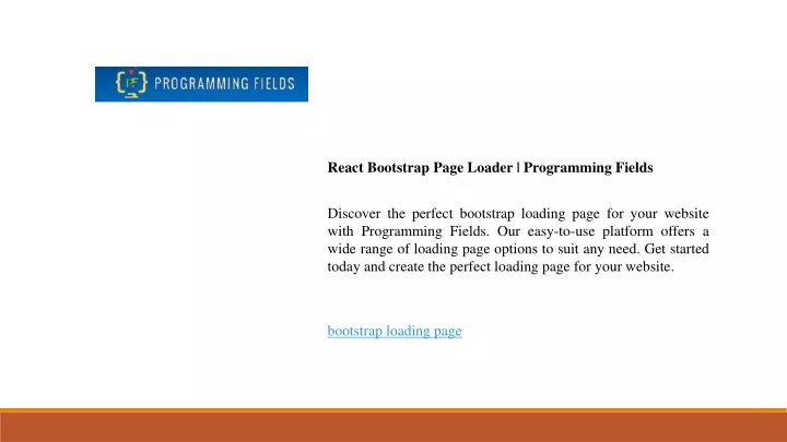 react bootstrap page loader programming fields