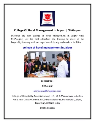 College Of Hotel Management In Jaipur   CHAJaipur