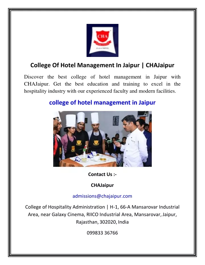 college of hotel management in jaipur chajaipur