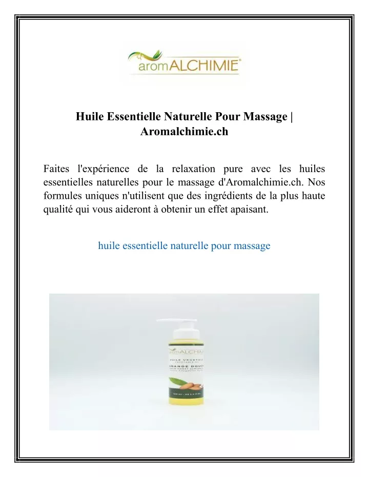 huile essentielle naturelle pour massage
