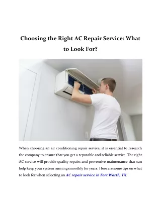 Choosing the Right AC Repair Service What to Look For