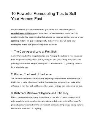 10 Powerful Remodeling Tips to Sell Your Homes Fast