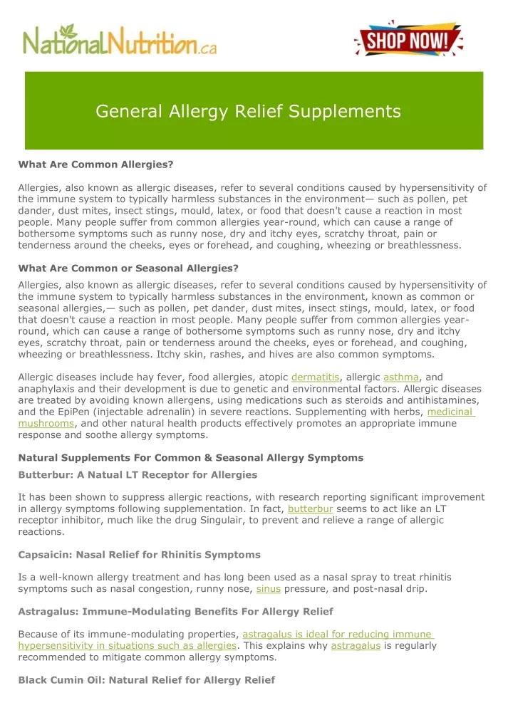 general allergy relief supplements