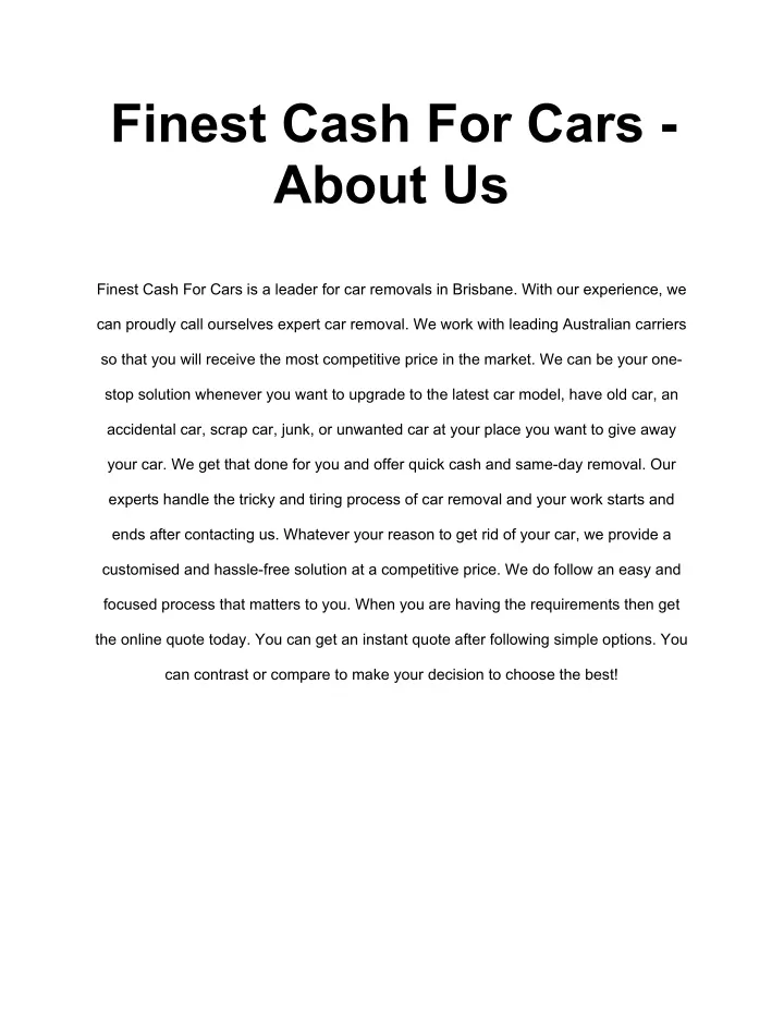 finest cash for cars about us