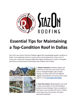 Essential Tips for Maintaining a Top-Condition Roof in Dallas.docx