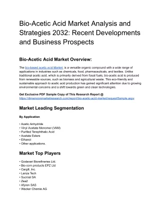 Bio-Acetic Acid Market Analysis and Strategies 2032 Uncovered: Recent Developmen