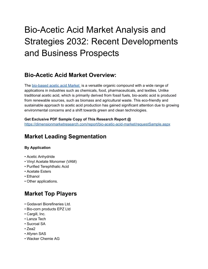 bio acetic acid market analysis and strategies