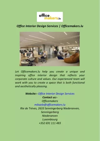 Office Interior Design Services  Officemakers.lu