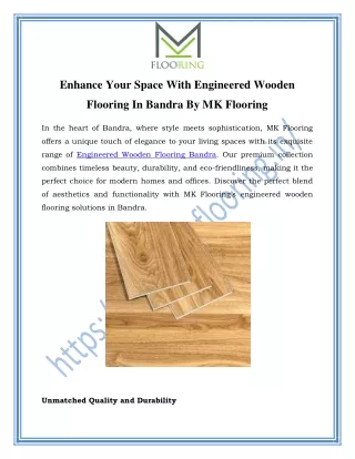 Engineered Wooden Flooring Bandra |Call-9920614344| MK Flooring