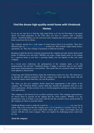 Find the dream high-quality rental home with Vinebrook Homes