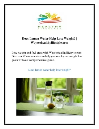 Does Lemon Water Help Lose Weight  Waystohealthylifestyle com