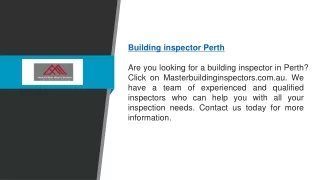 Building Inspector Perth | Masterbuildinginspectors.com.au