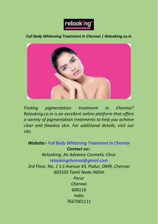 Full Body Whitening Treatment In Chennai  Relooking.co.in