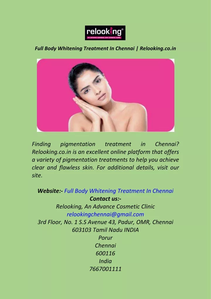 full body whitening treatment in chennai