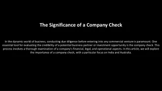 the significance of a company check