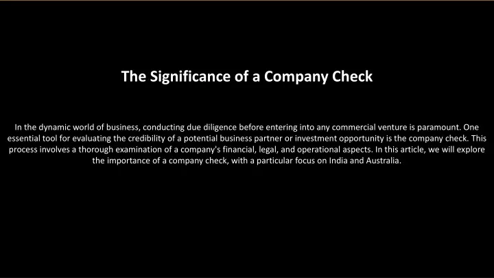 the significance of a company check
