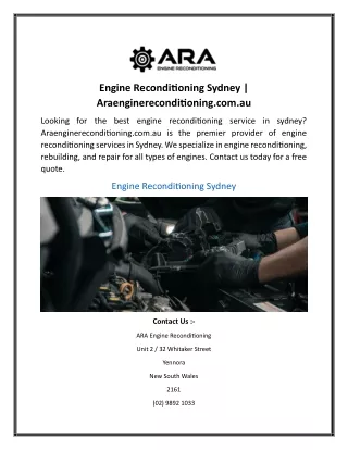 Engine Reconditioning Sydney Araenginereconditioning.com