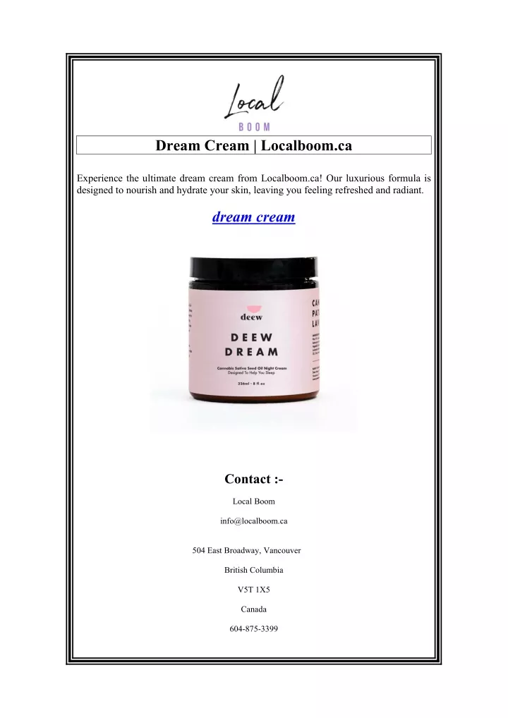 dream cream localboom ca