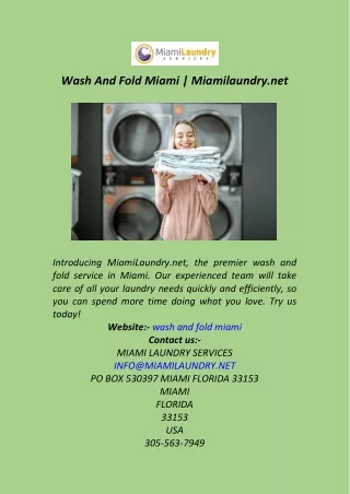 Wash And Fold Miami  Miamilaundry.net