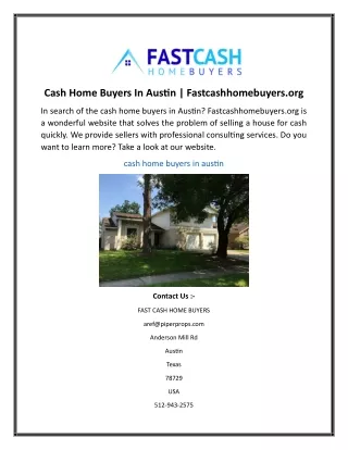 Cash Home Buyers In Austin  Fastcashhomebuyers.org