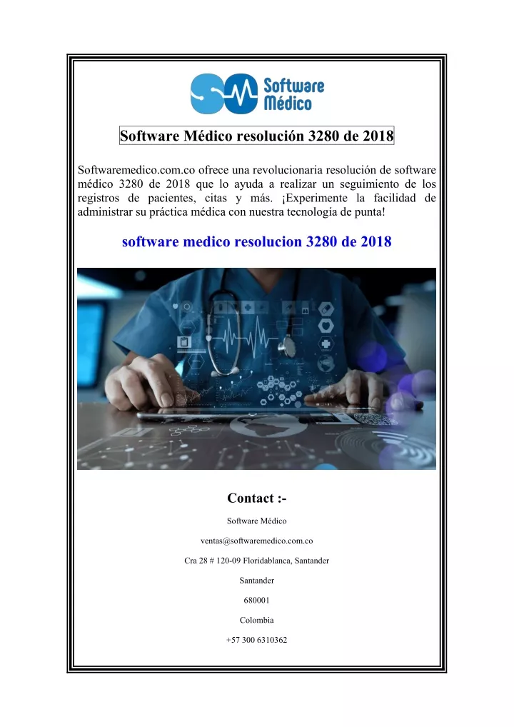 software m dico resoluci n 3280 de 2018