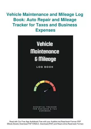 DOWNLOAD eBook Vehicle Maintenance and Mileage Log Book Auto Repair and Mileage