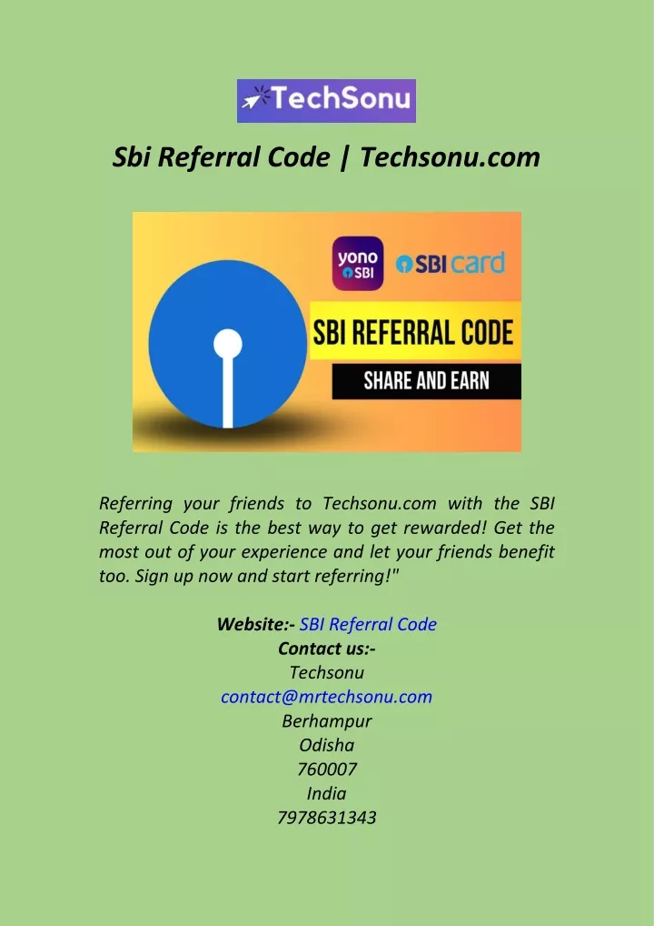 sbi referral code techsonu com