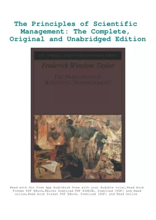 DOWNLOAD eBooks The Principles of Scientific Management The Complete  Original a