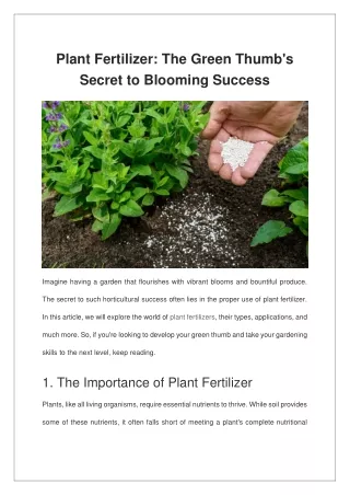 Plant Fertilizer The Green Thumb's Secret to Blooming Success