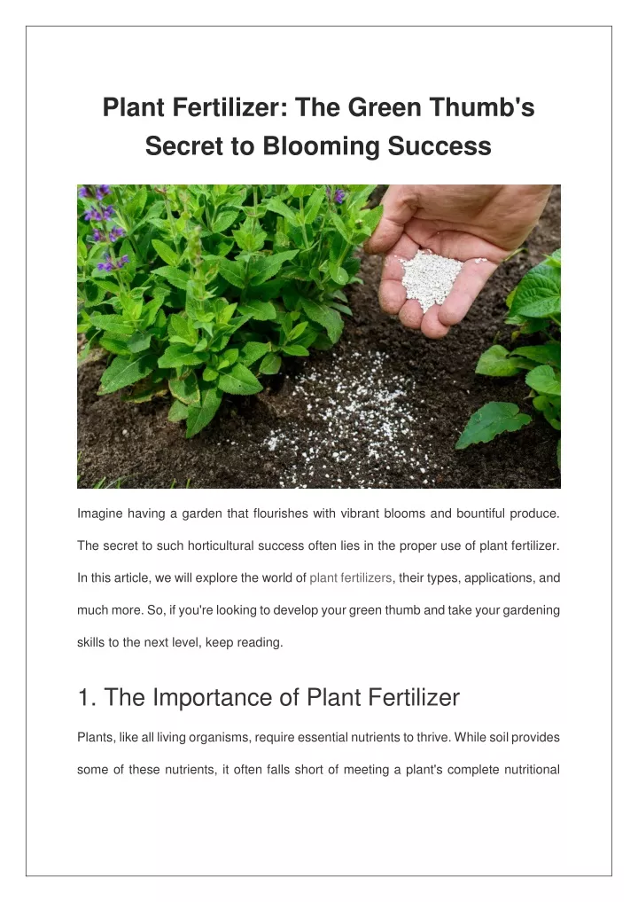 plant fertilizer the green thumb s secret