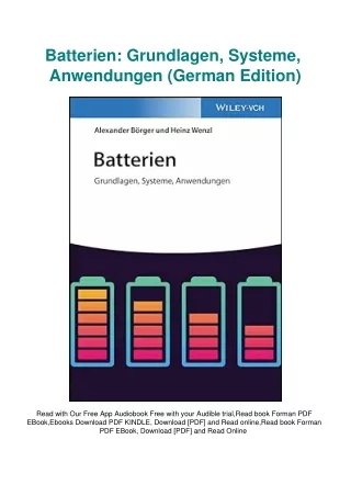 DOWNLOAD [PDF] Batterien Grundlagen  Systeme  Anwendungen (German Edition)
