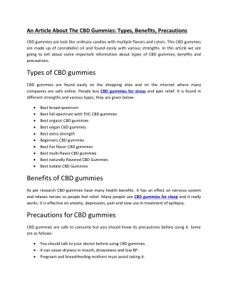 An Article About The CBD Gummies Types, Benefits, Precautions