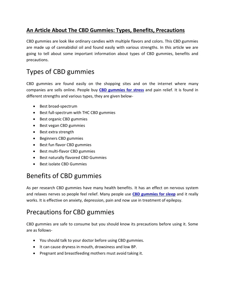 an article about the cbd gummies types benefits