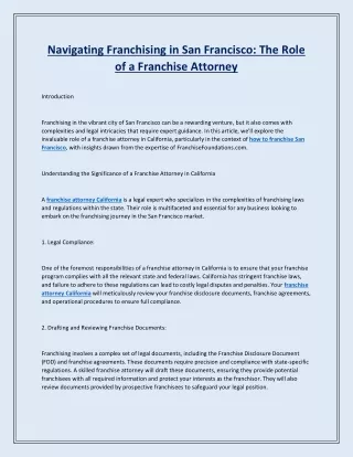 Navigating Franchising in San Francisco The Role of a Franchise Attorney