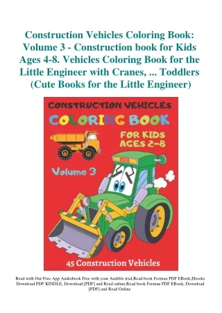 eBook DOWNLOAD Construction Vehicles Coloring Book Volume 3 - Construction book